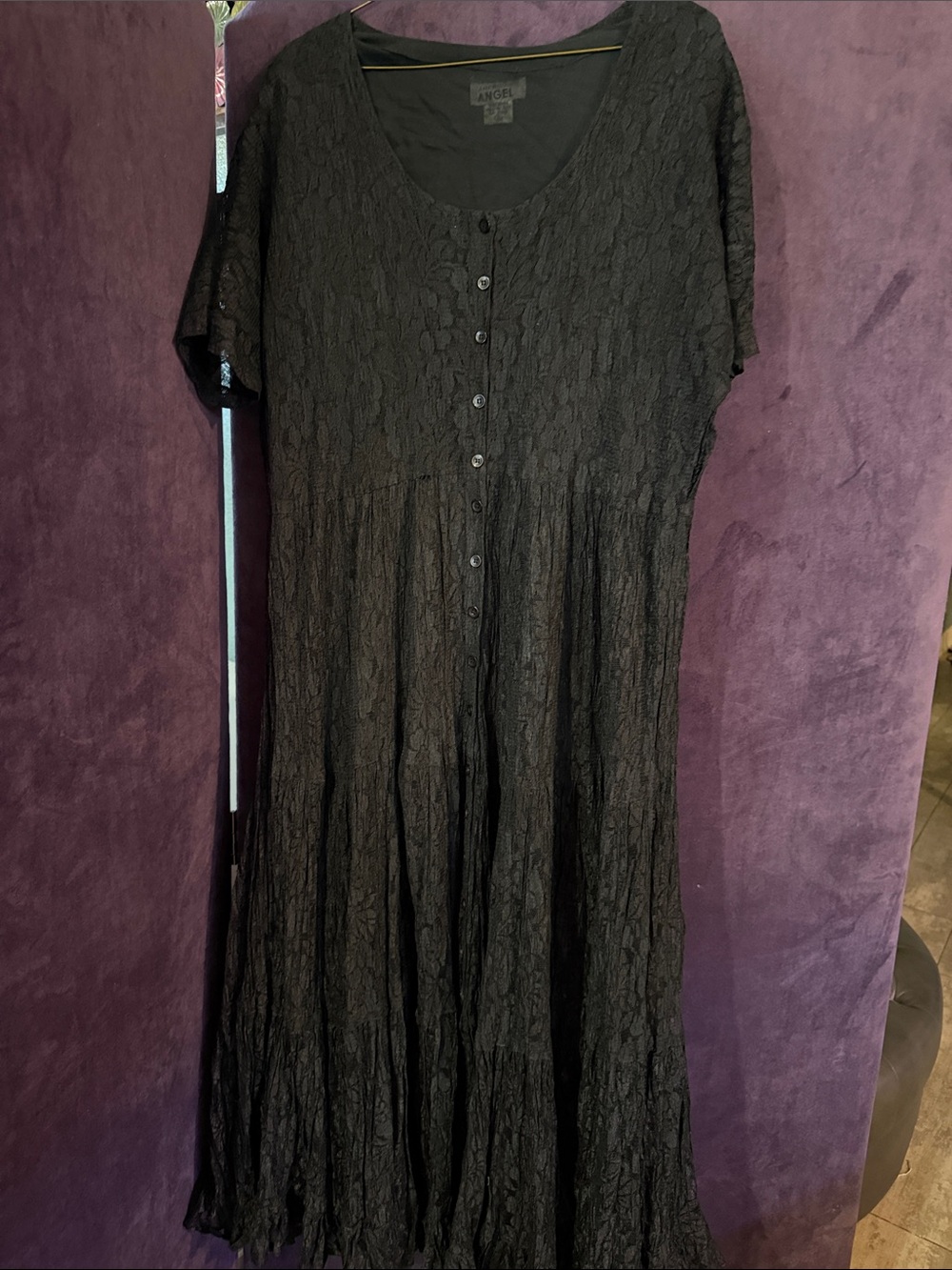 Black Button-Front Lace Maxi Dress